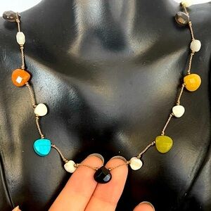 Sterling silver multi stone beaded necklace